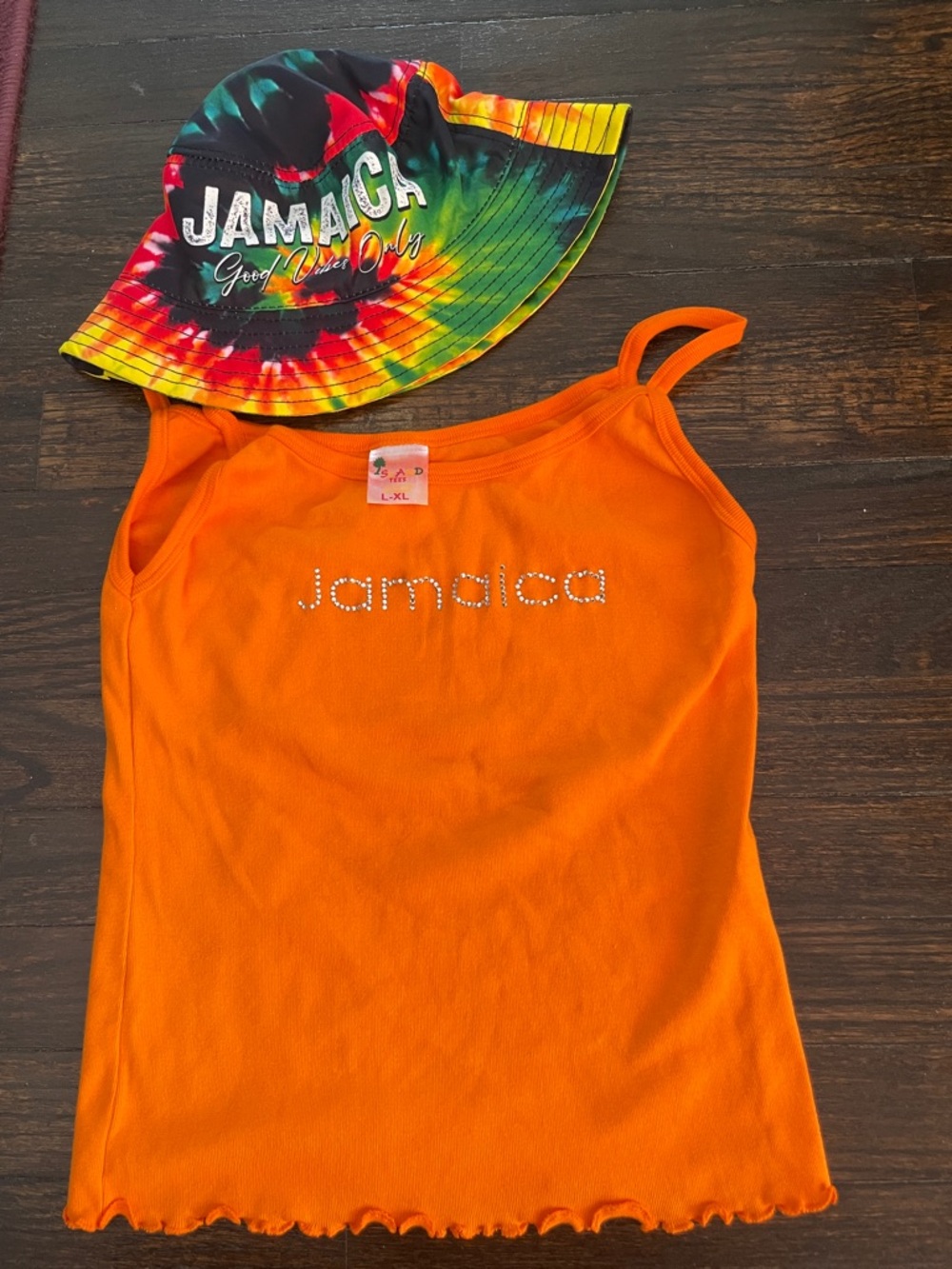 Jamaica Orange Rhinestone Tank Top - Women's Summer Cami & Hat
